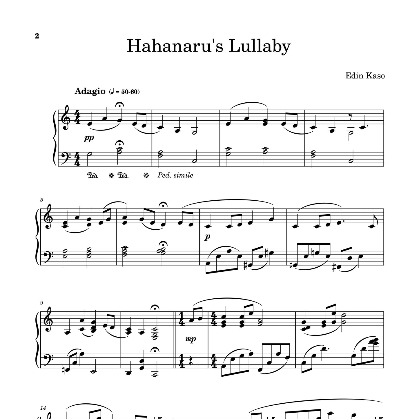 Hahanaru's Lullaby (Sheet Music) - Edin Kaso